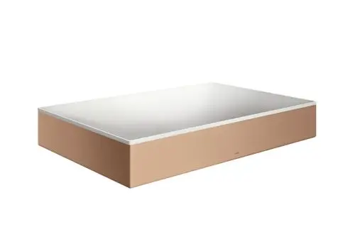 Waschtisch aus gebürstetem Rotgold mit flacher, weißer Oberfläche. Produkt von AXOR, ohne Hahnloch und Überlauf. Schlichte, rechteckige Form, geeignet für Badezimmer.